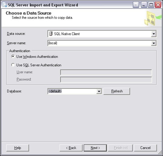 Open SQL Server Import and Export Wizard