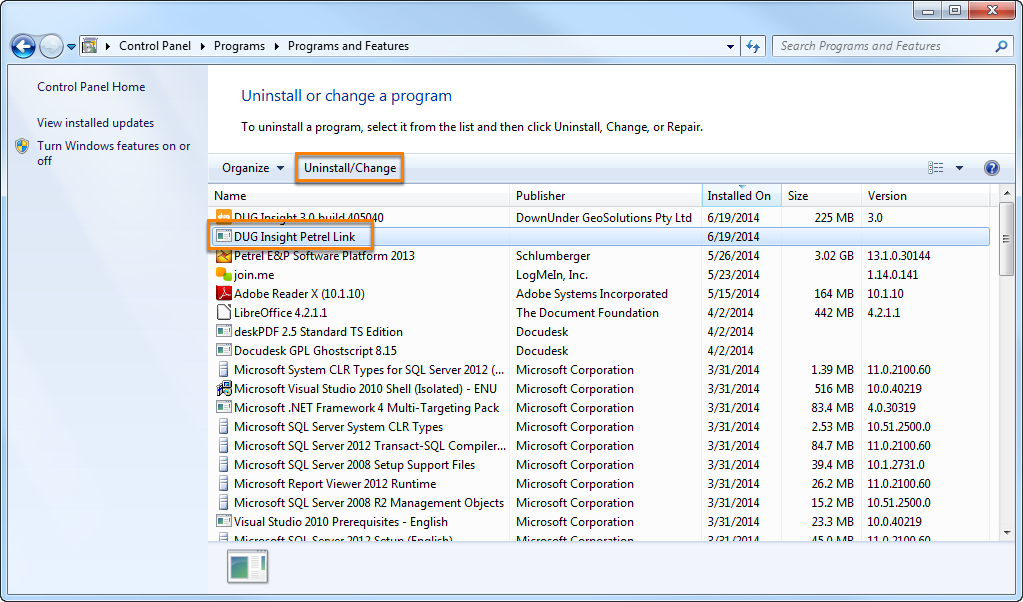 Uninstall via Control Panel