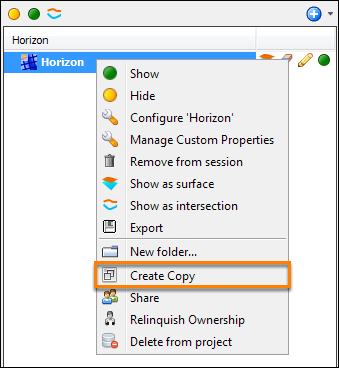 Copy a horizon in the horizon context menu