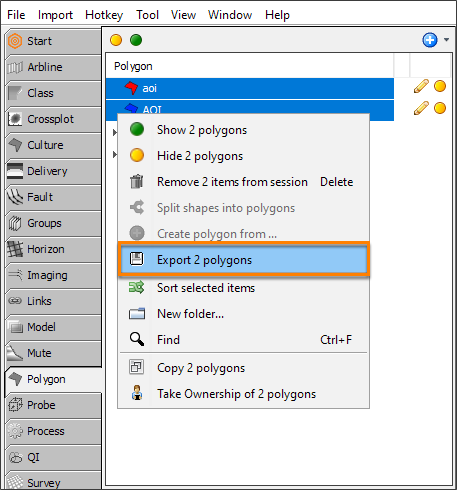 Select multiple polygons for export