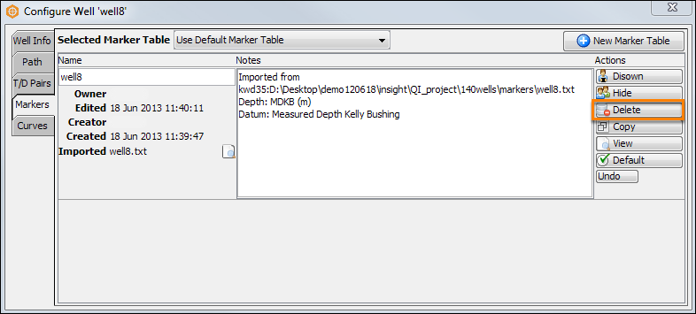 Delete a well component from the project database