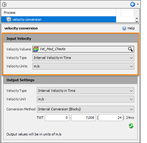 Select input velocity to be converted