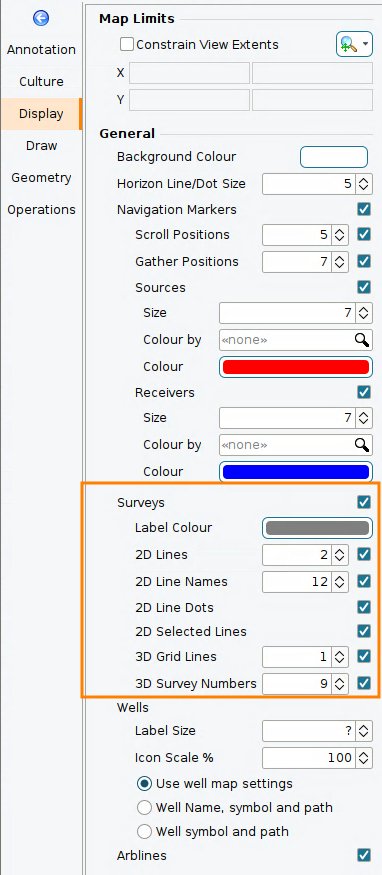 Show the survey grids and annotation