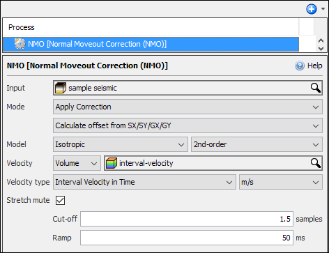 Define NMO correction settings