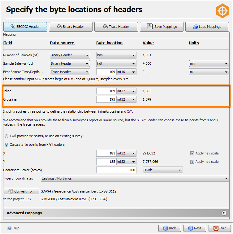 Remap headers for horizontal extents