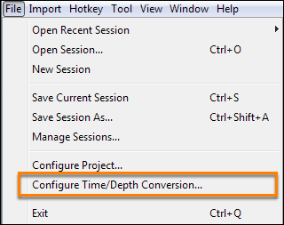 Configure time/depth conversion