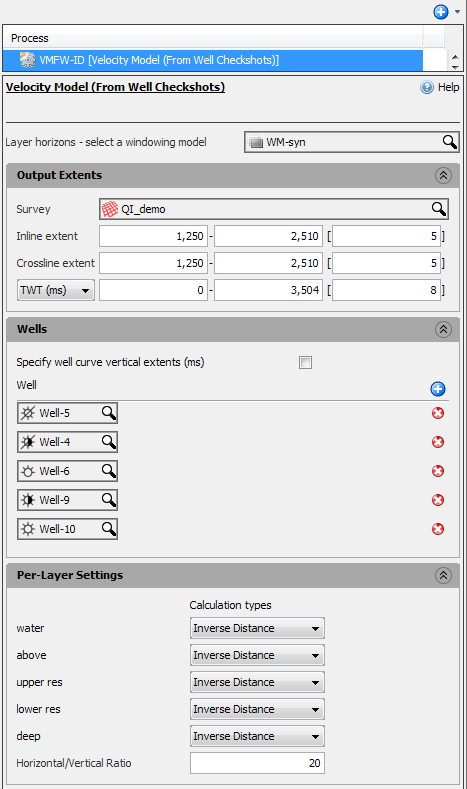 Define settings for velocity model