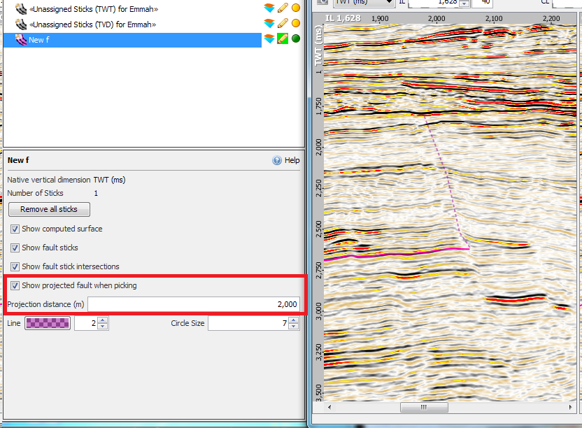 Show projected fault