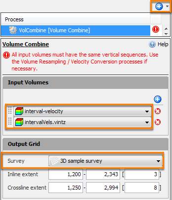Velocity volume combine for time/depth conversion