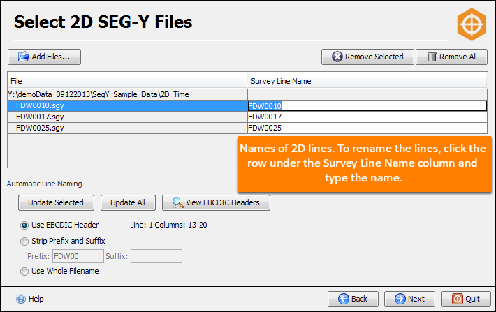 Type the 2D line names manually