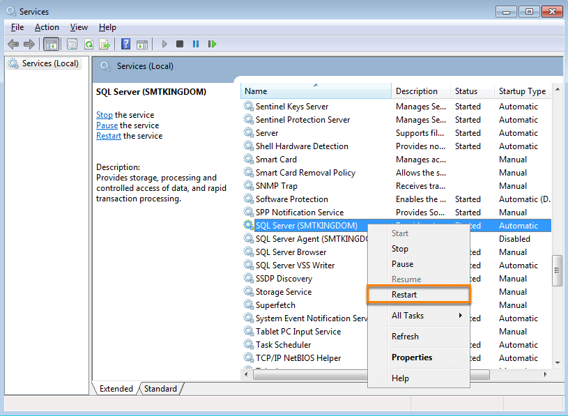 Restart SQL Server