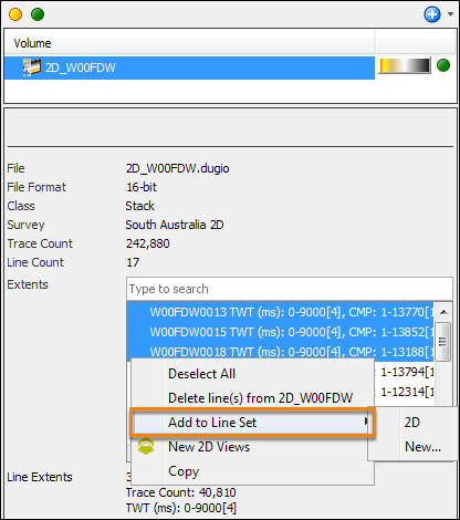 Adding lines from Volume tab