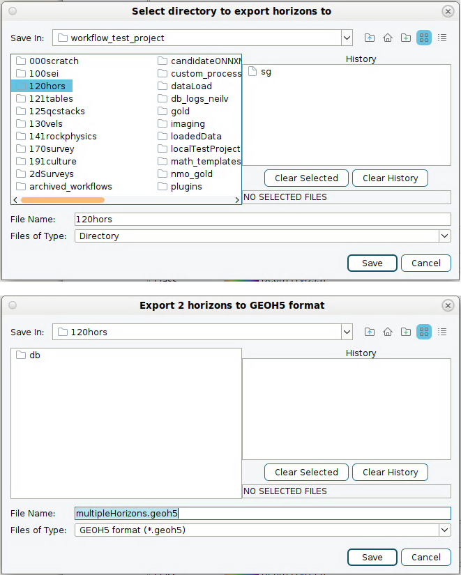 Select a directory to export the horizons