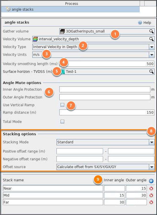 Define settings for angle stacks