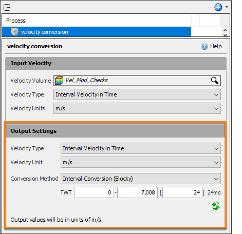 Define output velocity settings