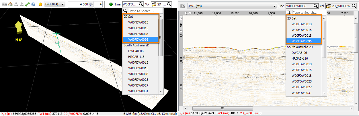 Selecting 2D Lines from the navigation bar