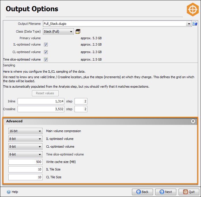 Define the writing options