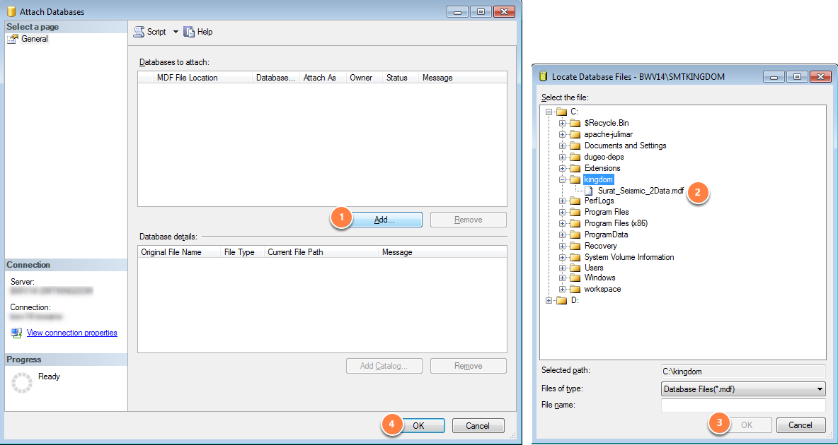 Select database file to attach