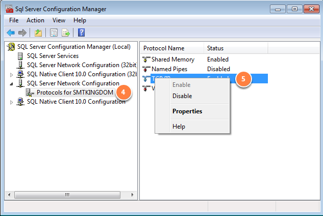 Enable TCP/IP in the SQL Server