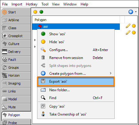 Select a polygon for export