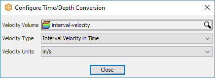 Select the velocity volume for time/depth conversion