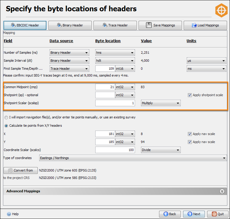 Remap header for horizontal extent