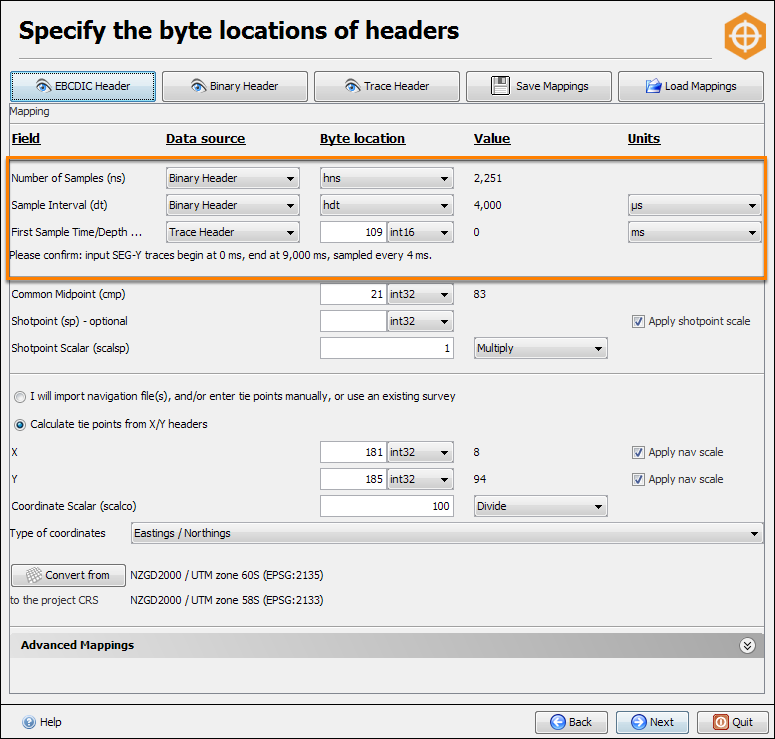 Remap headers for vertical extents