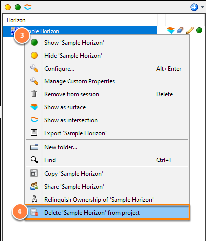 Delete an item from project database in the Control Panel