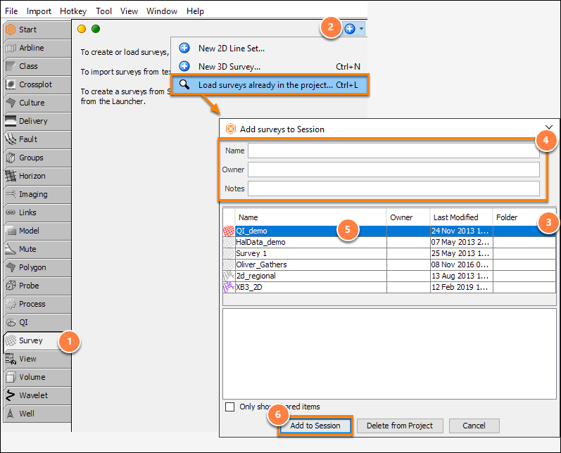 Load a survey from the project database
