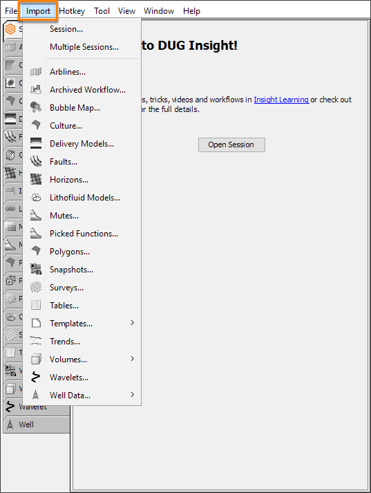 Import menu