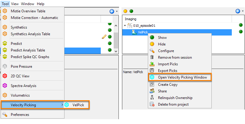 Open the Velocity Picking window