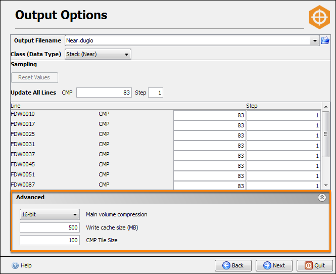 Define the writing options