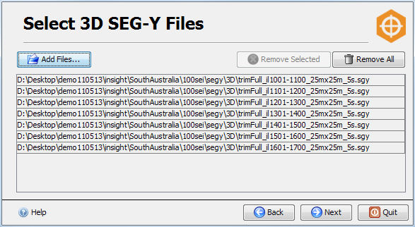 Select 3D SEG-Y files for import