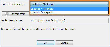 Select the type of coordinates