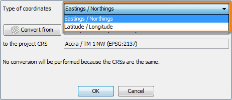 Select the type of coordinates
