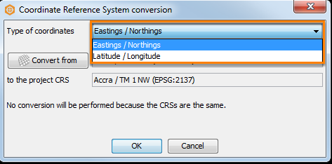 Select the type of coordinates