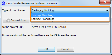 Select the type of coordinates