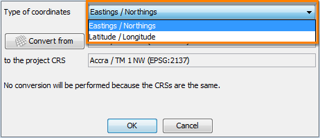 Select the type of coordinates