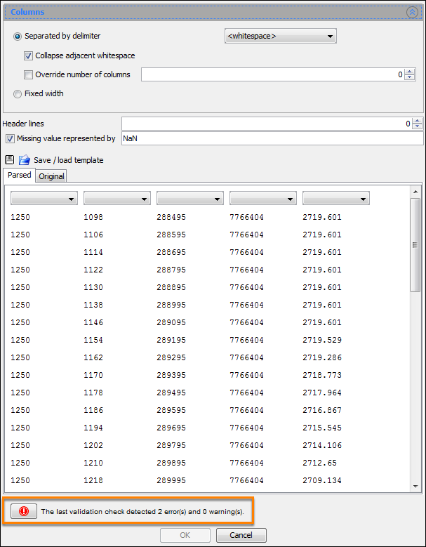 Display details of errors/warnings in text importer