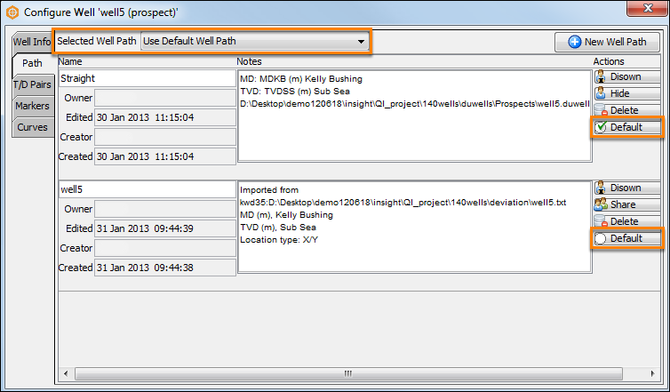 Use a default/select a well component (deviation, checkshots and markers)